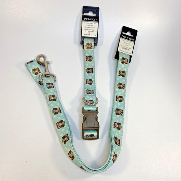 ZACK ZOEY Dog Leash 6ft Lead & Adjustable Collar Owl Aruba Blue Brown XL Cute - Picture 2 of 7